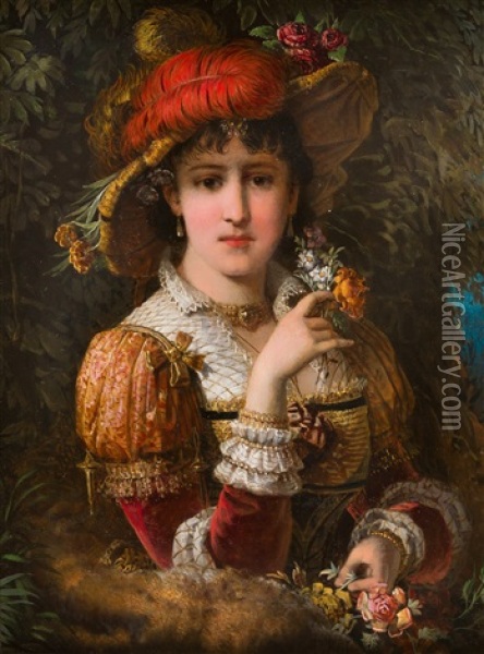 Dame Mit Blumen Und Federhut Oil Painting - Franz Russ the Younger