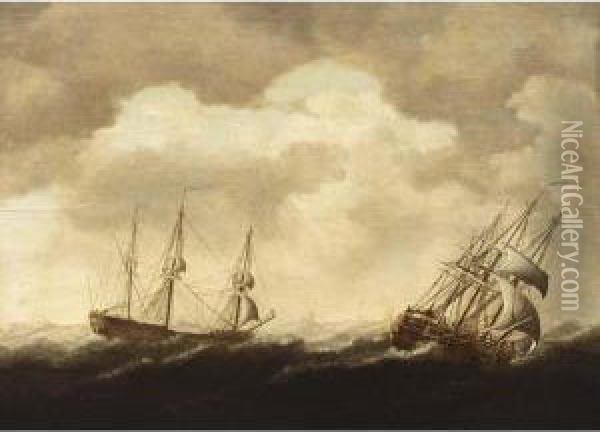 Merchantmen In Stormy Seas Oil Painting - Jacob Gerritsz. Cuyp