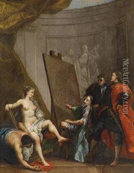 Apelles Painting Campaspe In The Presence Of Alexander The Great Oil Painting - Nicolas Vleughels