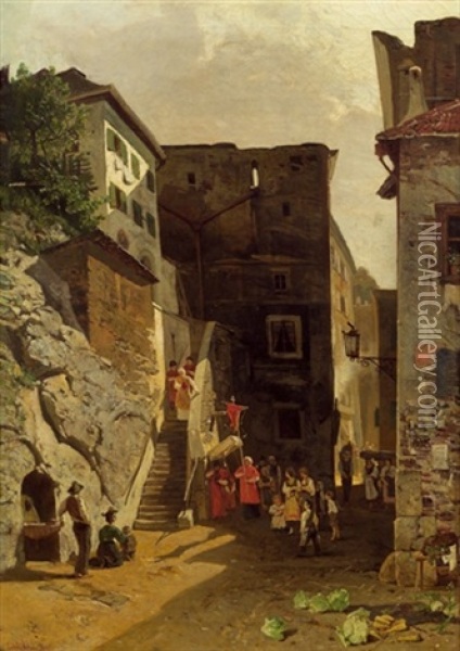Kirchenprozession Oil Painting - Rudolf Ribarz