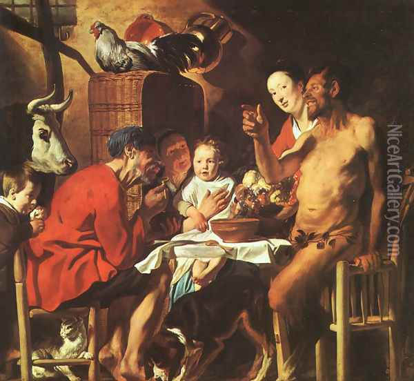 The Satyr and the Peasant Family Oil Painting - Benjamin Gerritsz. Cuyp