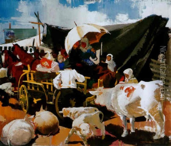 Piac (market-place) Oil Painting - Vilmos Aba-Novak