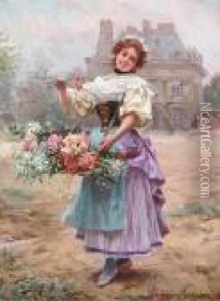 The Flower Girl Oil Painting - Louis De Schryver