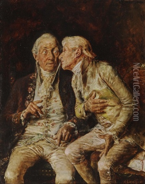 Two Older Gentlemen In Lively Conversation Oil Painting - Antonio Lonza