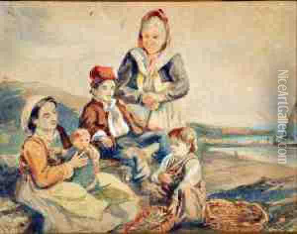 Famiglia Del Pescatore Oil Painting - Edoardo Roskilly