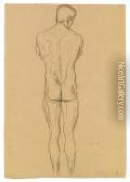 Male Nude Back
 Sketch For
 This Kiss To The Whole World Oil Painting - Gustav Klimt