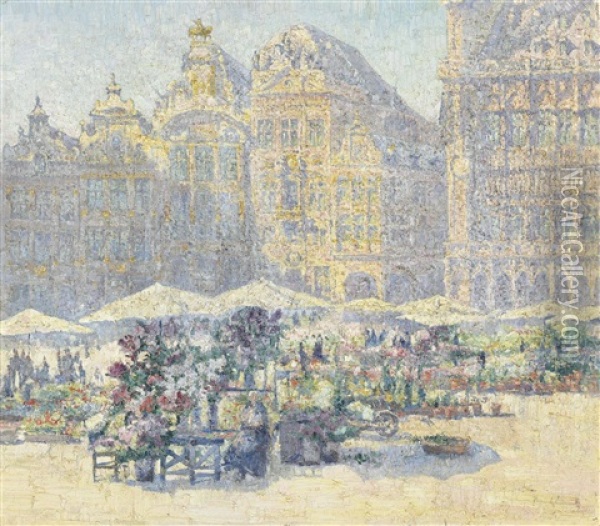 The Grand Place In Brussels Oil Painting - Paul Leduc