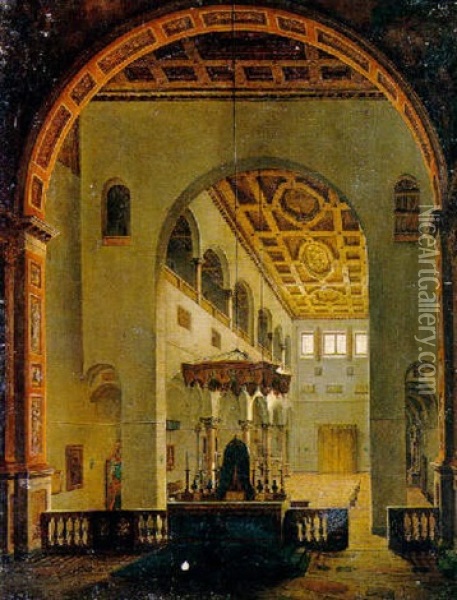 Moine Priant Devant L'autel Dans Une Eglise Italienne Oil Painting - Charles Marie Bouton