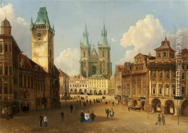 Old Town Square Oil Painting - Ferdinand Lepie