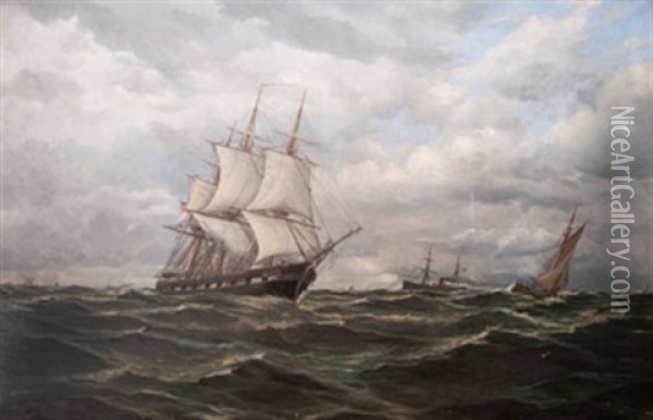 Fartyg Pa Hav Oil Painting - Ludvig Otto Richarde