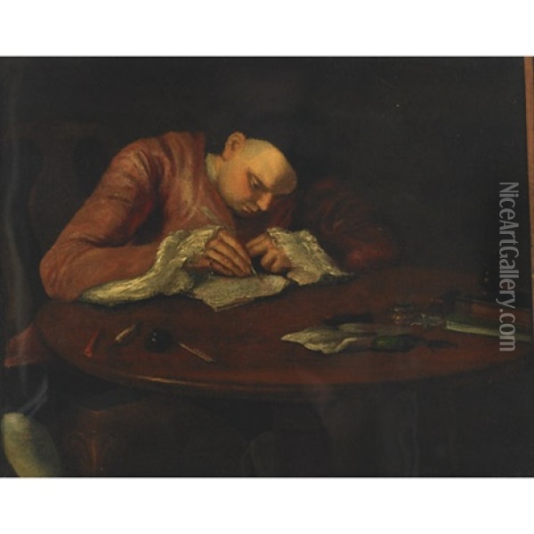 Oliver Goldsmith, At His Writing Table Oil Painting - William Hogarth