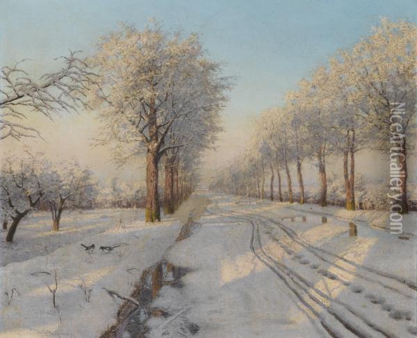 Winter Sunset Oil Painting - Boris Vasilievich Bessonov