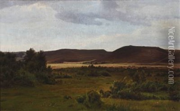 Hilly Landscape At Fussingo, Randers Oil Painting - Harald Frederick Foss