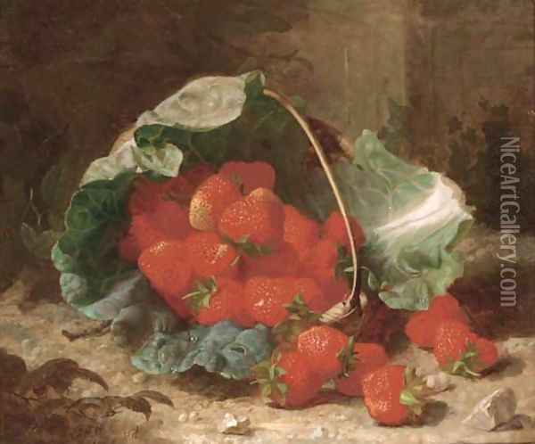 A basket of strawberries Oil Painting - Eloise Harriet Stannard