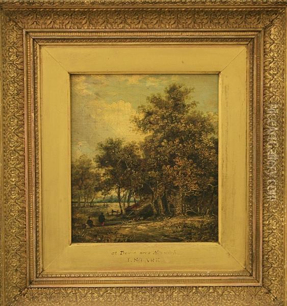 Figures In A Wooded Landscape Oil Painting - Joseph Paul