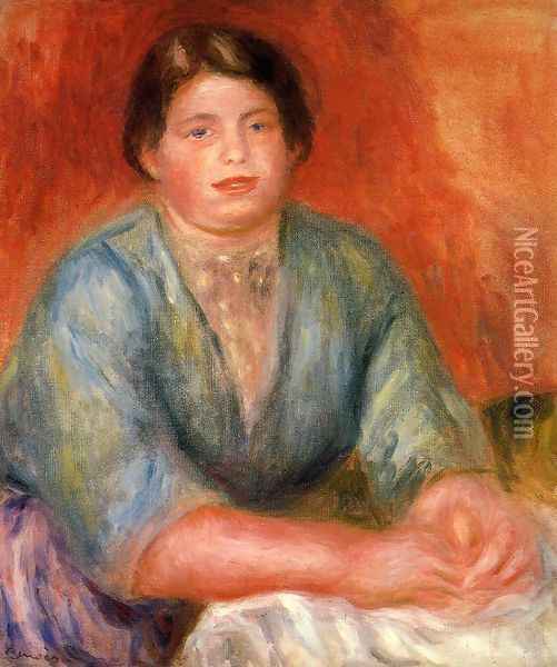 Seated Woman In A Blue Dress Oil Painting - Pierre Auguste Renoir