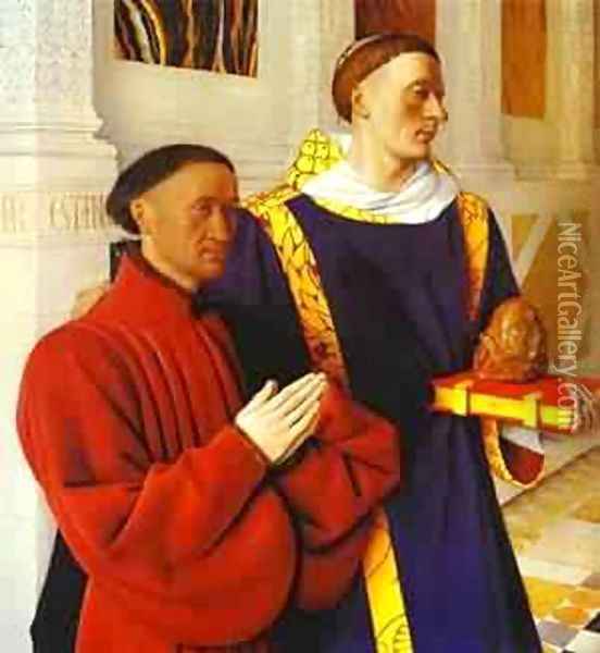 De Moulin Etienne Chevalier Presented By St Stephen 1450 Oil Painting - Jean Fouquet