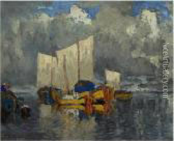 Boats Oil Painting - Konstantin Ivanovich Gorbatov