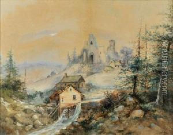 Landscape With Ruins Oil Painting - J. Widdie