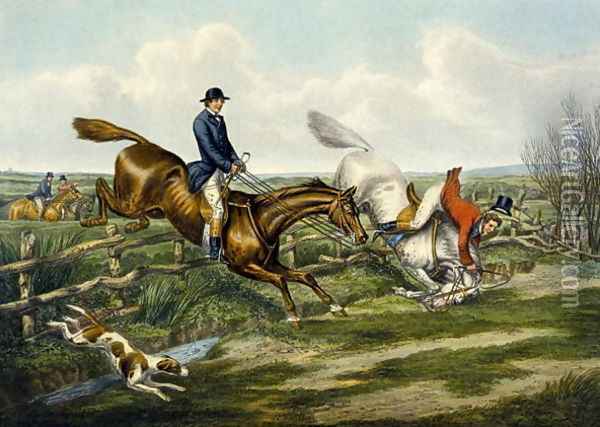 Falling Off, plate from 'The Right and The Wrong Sort', in Fores Hunting Sketches 1859 Oil Painting - Henry Thomas Alken