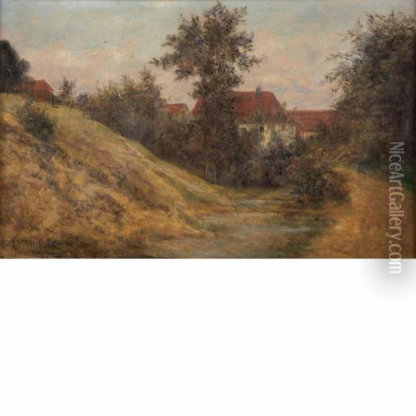 Cottages In A Landscape Oil Painting - Harry W.T. Candidus