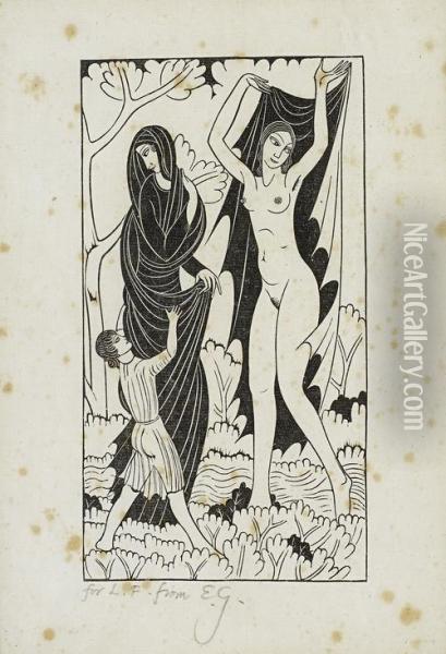 Nature And Nakedness Woodcut Oil Painting - Eric Gill
