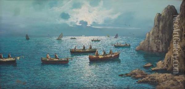 Pescatori All'imbrunire Oil Painting - Masella Giuseppe