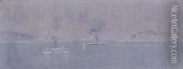 Steamers On Sydney Harbour Oil Painting - Elioth Gruner