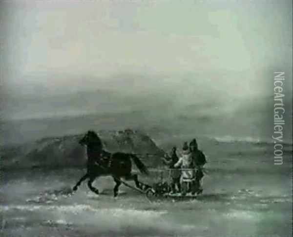 Habitants Crossing The Ice At Quebec Oil Painting - Cornelius David Krieghoff