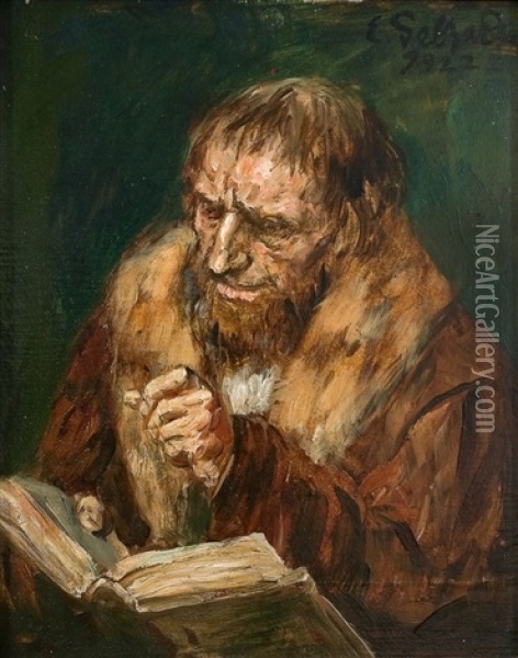 Lesender Mann Oil Painting - Eduard (Karl-Franz) von Gebhardt