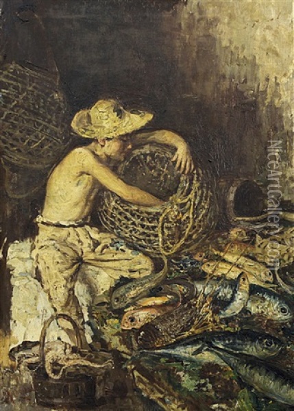 Giovane Pescatore Oil Painting - Giuseppe Giardiello