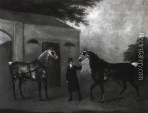 Coachman With Two Dapple Grey Horses Oil Painting - John Nost Sartorius
