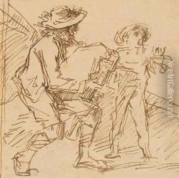 Street Musicians, Study For Le Pifferaro Oil Painting - Thomas Couture