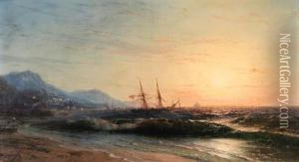 A Coastal View At Sunset Oil Painting - Ivan Konstantinovich Aivazovsky