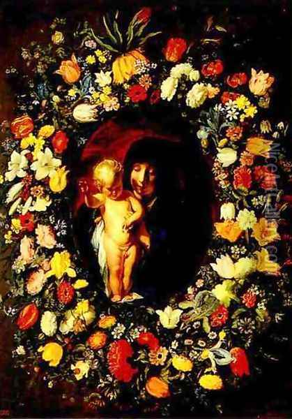 Madonna and Child Wreathed with Flowers Oil Painting - Jacob Jordaens