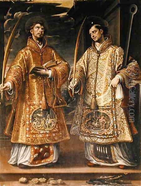 St. Lawrence and St. Stephen, 1580 Oil Painting - Alonso Sanchez Coello