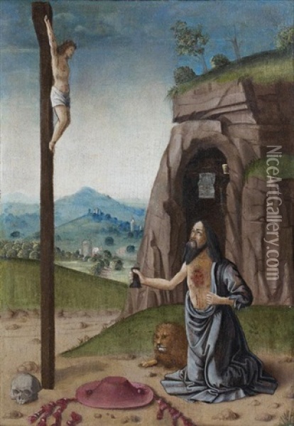 Saint Jerome Devant La Croix Oil Painting - Adriaen Isenbrant