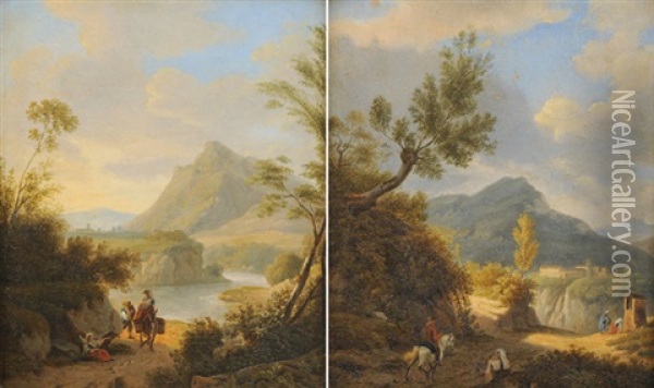 Romische Landschaften Mit Figurenstaffage (+ Another; Pair) Oil Painting - Martin Verstappen