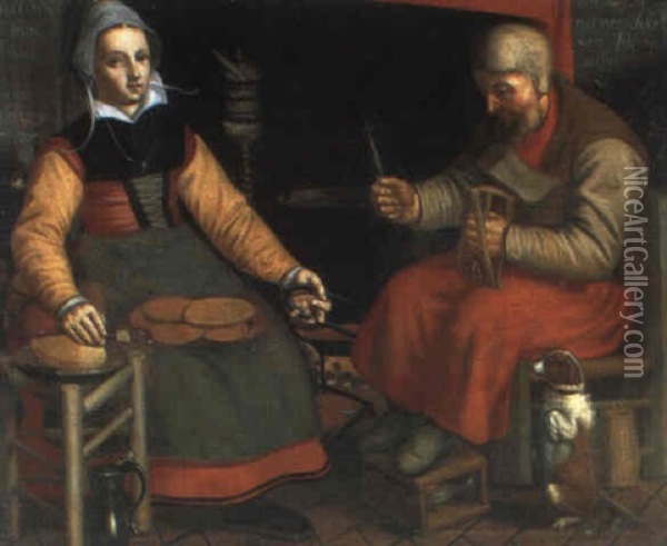 Blick In Einen Flaemischen Haushalt Oil Painting - Marten van Cleve the Elder