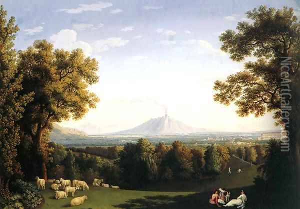 Landscape with the Palace of Caserta and Vesuvius Oil Painting - Jacob Philipp Hackert