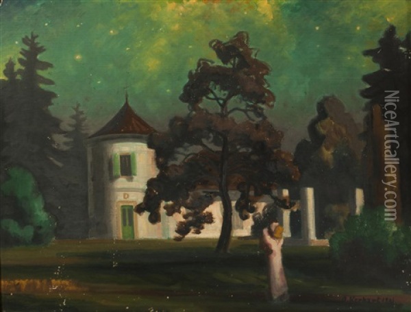Begegnung Im Park (hertlov Bei Nacht) Oil Painting - Oldrich Kerhart