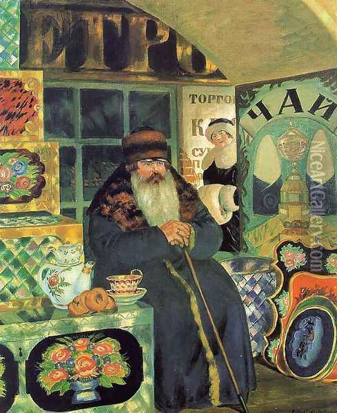 Merchant Chest-Maker 1923 Oil Painting - Boris Kustodiev