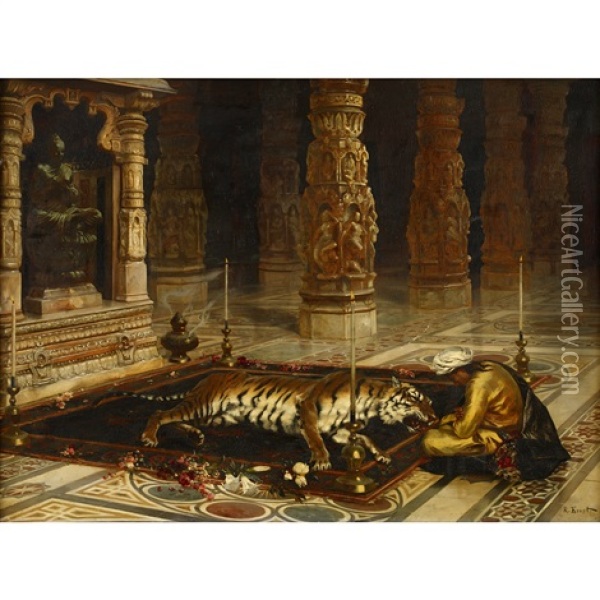 Honoring The Tiger Oil Painting - Rudolf Ernst