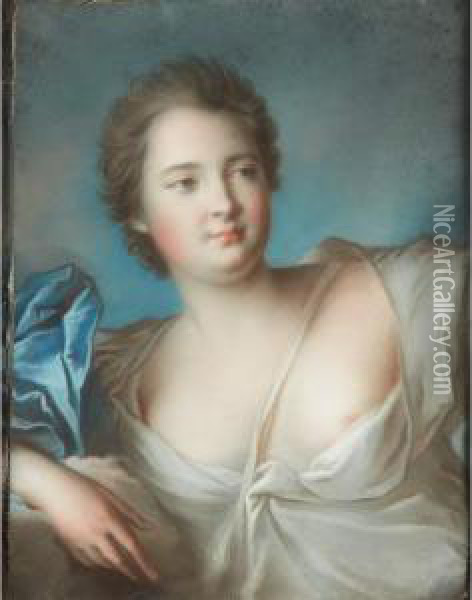 Portrait Of A Lady In White Oil Painting - Jean-Marc Nattier