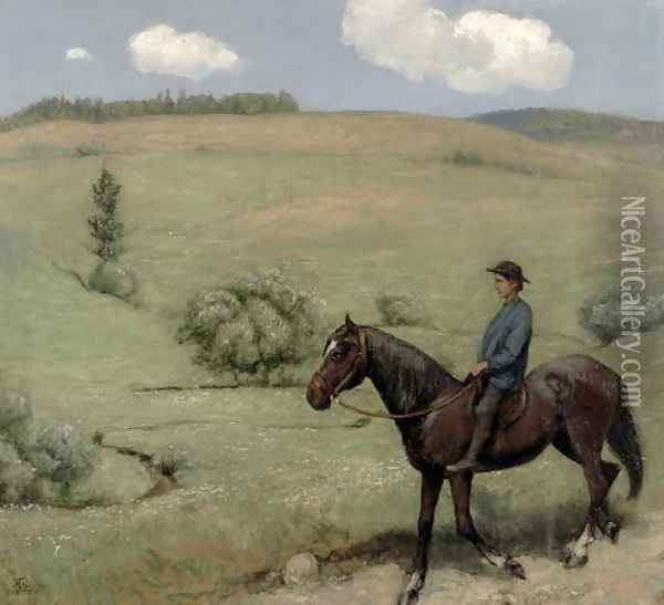 Rider in a Landscape, 1894 Oil Painting - Hans Thoma