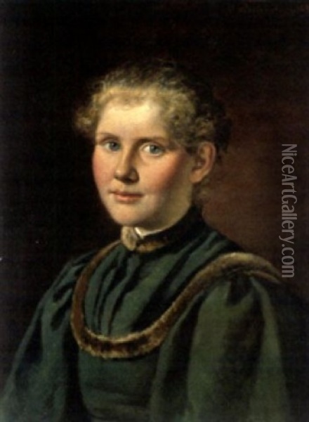 Portrait Eines Madchens In Nerzverbramten Kleid Oil Painting - Wilhelm Friedenberg
