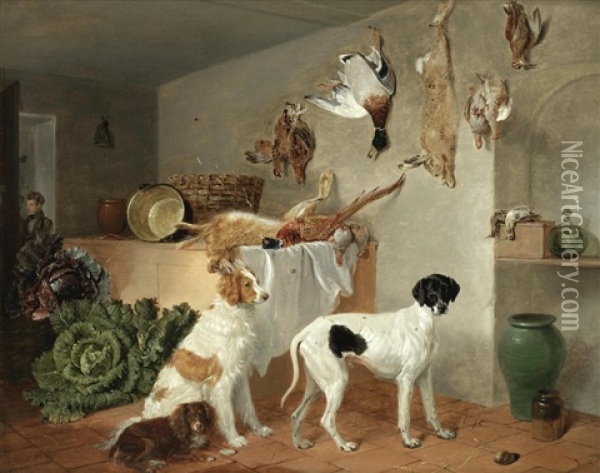 Dogs In The Game Larder Oil Painting - Edmund Bristow