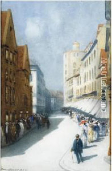 Continental Street Scene Oil Painting - Hans Jacob Hansen