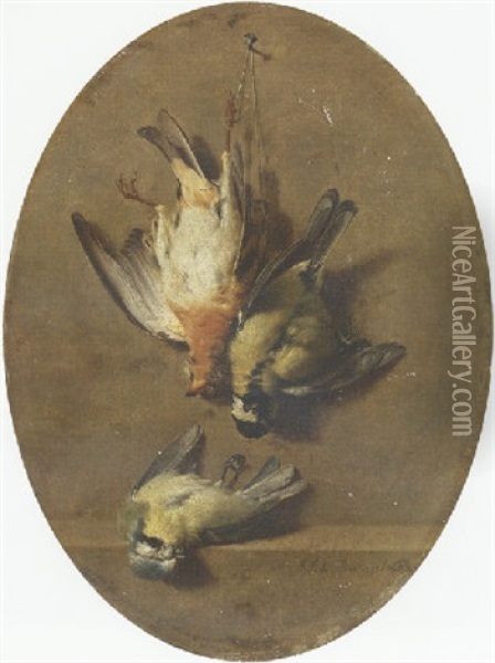 A Trompe L'oeil Of Dead Songbirds Oil Painting - Jean Pierre Xavier Bidauld