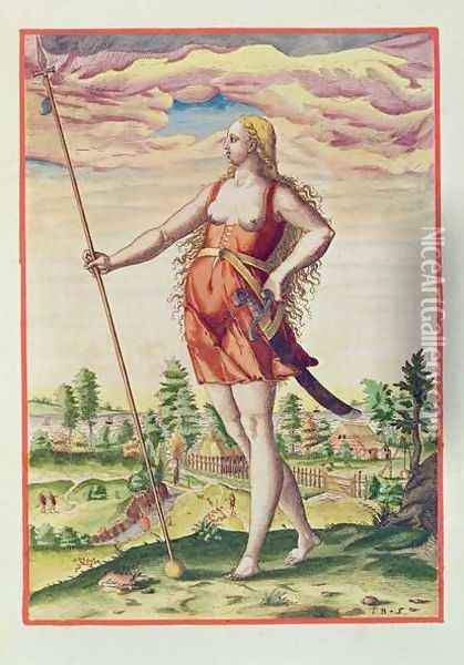 Young Woman from a Neighbouring Tribe to the Picts, from Admiranda Narratio.., engraved by Theodore de Bry (1528-98) 1585-88 Oil Painting - John White